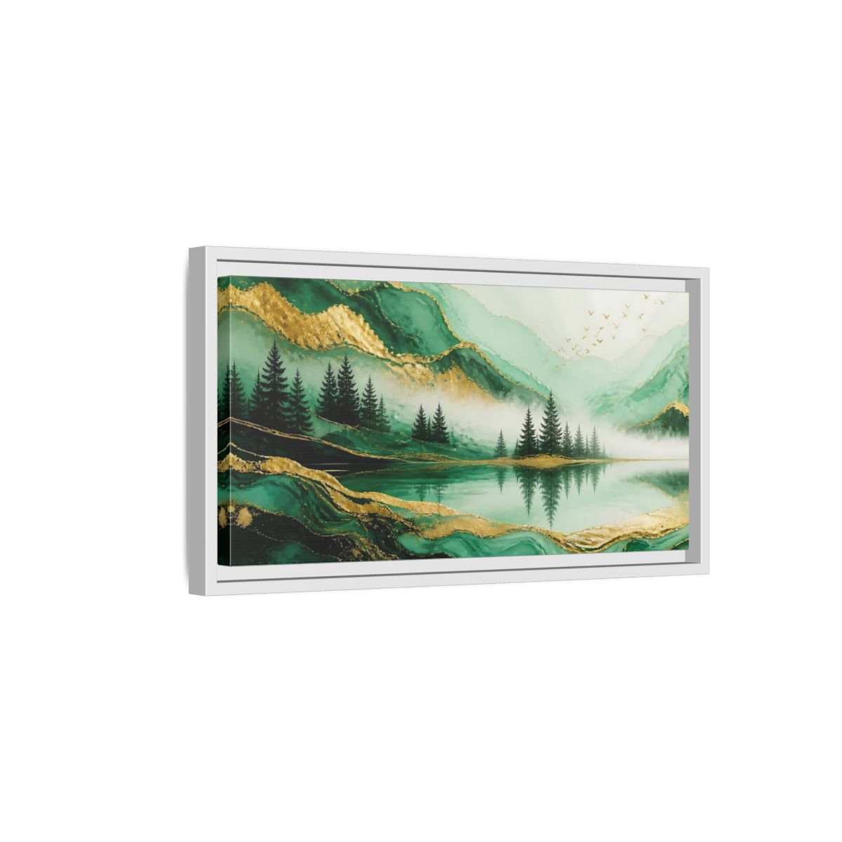 Side Mockup 6. Nature Mountain Landscape Green Gold Landscape shown as stretched canvas wall art