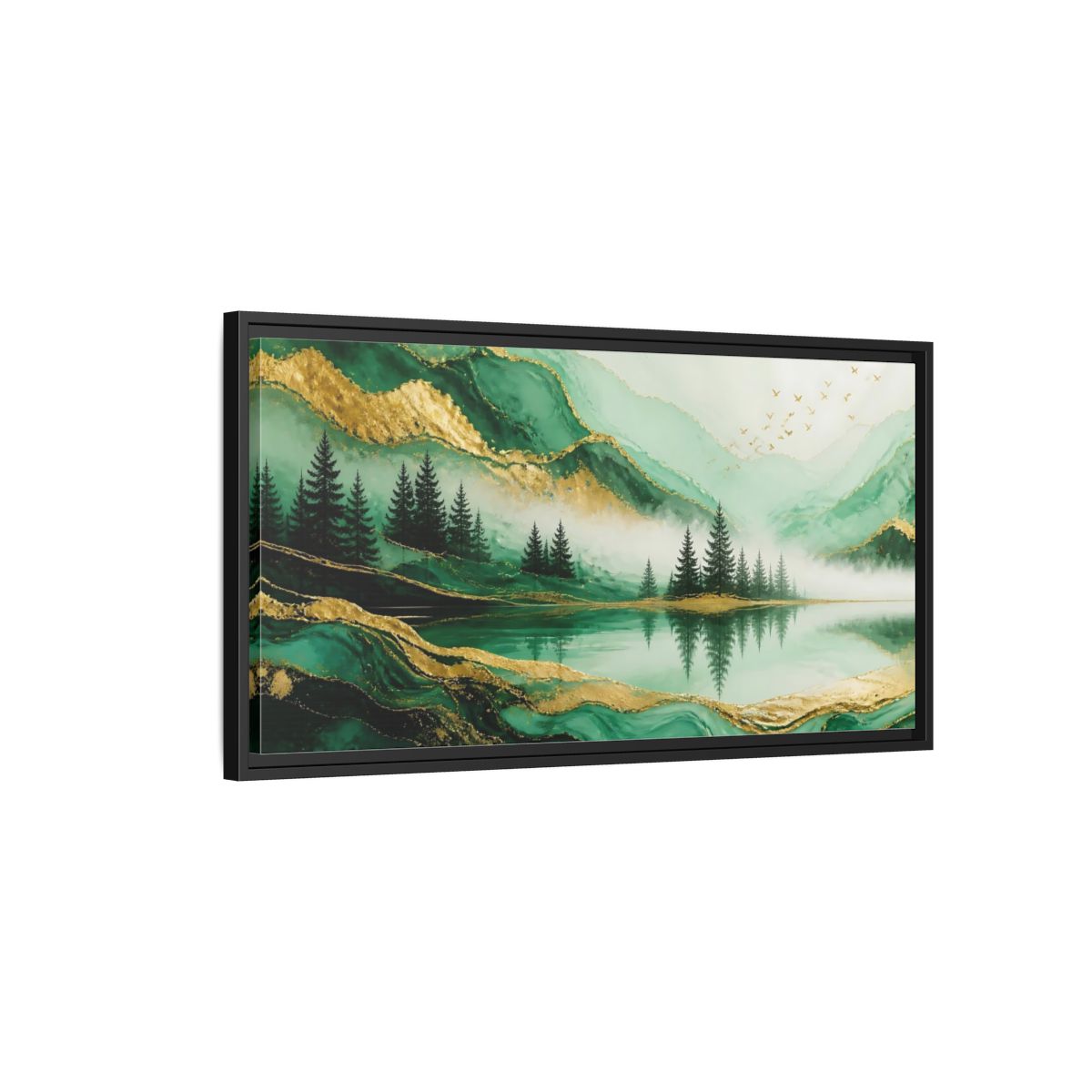 Side Mockup 2. Nature Mountain Landscape Green Gold Landscape shown as stretched canvas wall art