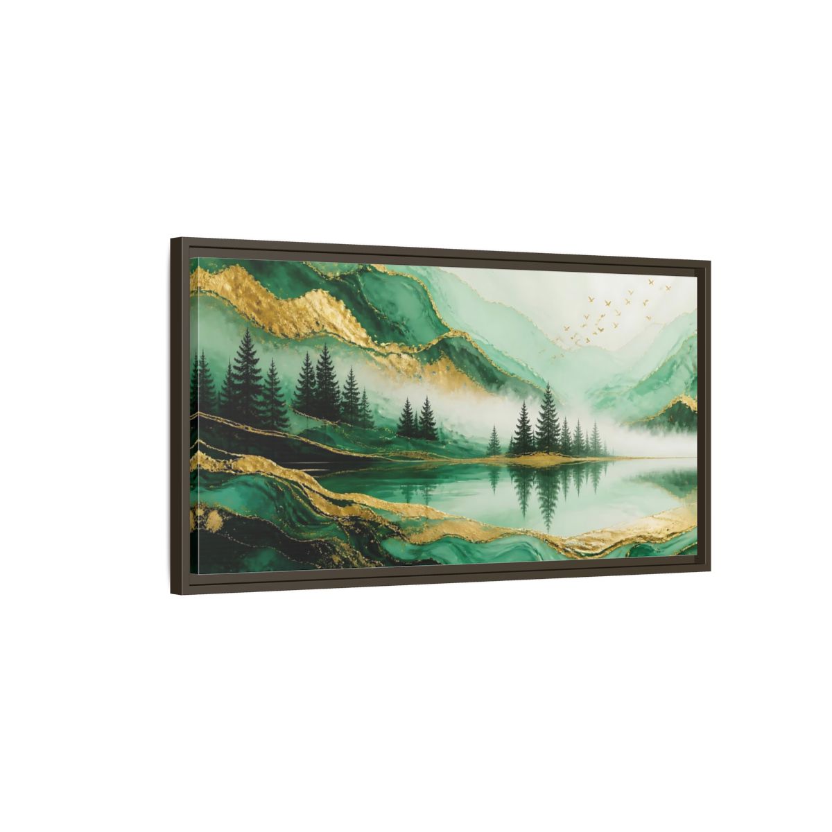 Main Mockup. Nature Mountain Landscape Green Gold Landscape shown as stretched canvas wall art