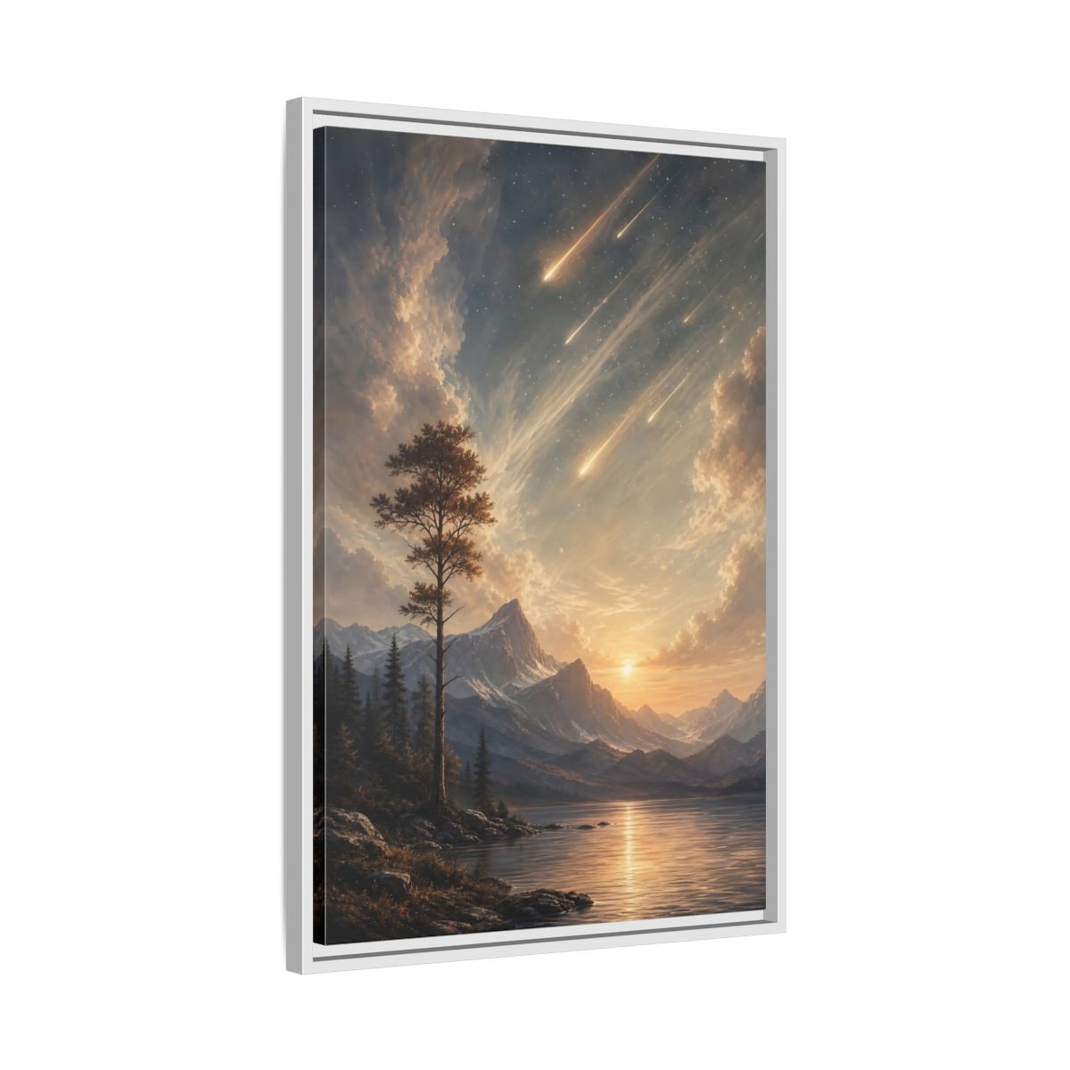 Side Mockup 10. Nature Mountain Landscape Warm Mountain Lake shown as stretched canvas wall art