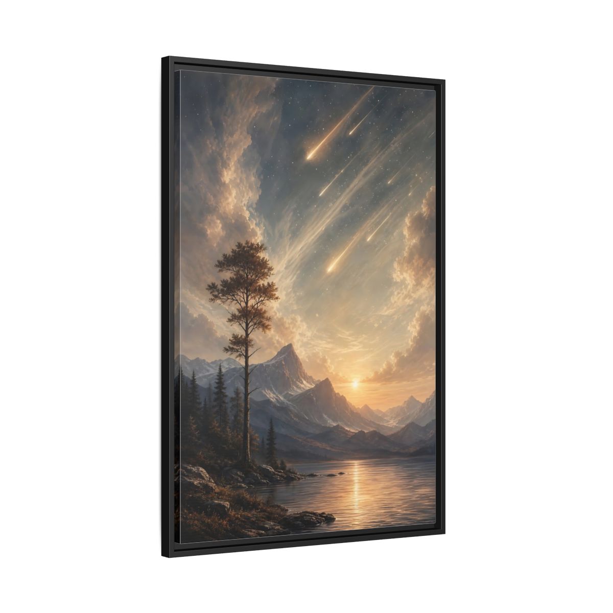 Side Mockup 13. Nature Mountain Landscape Warm Mountain Lake shown as stretched canvas wall art
