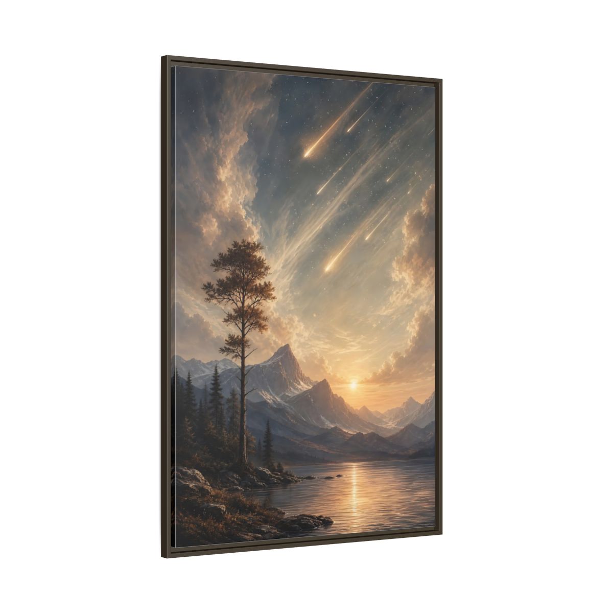 Side Mockup 8. Nature Mountain Landscape Warm Mountain Lake shown as stretched canvas wall art
