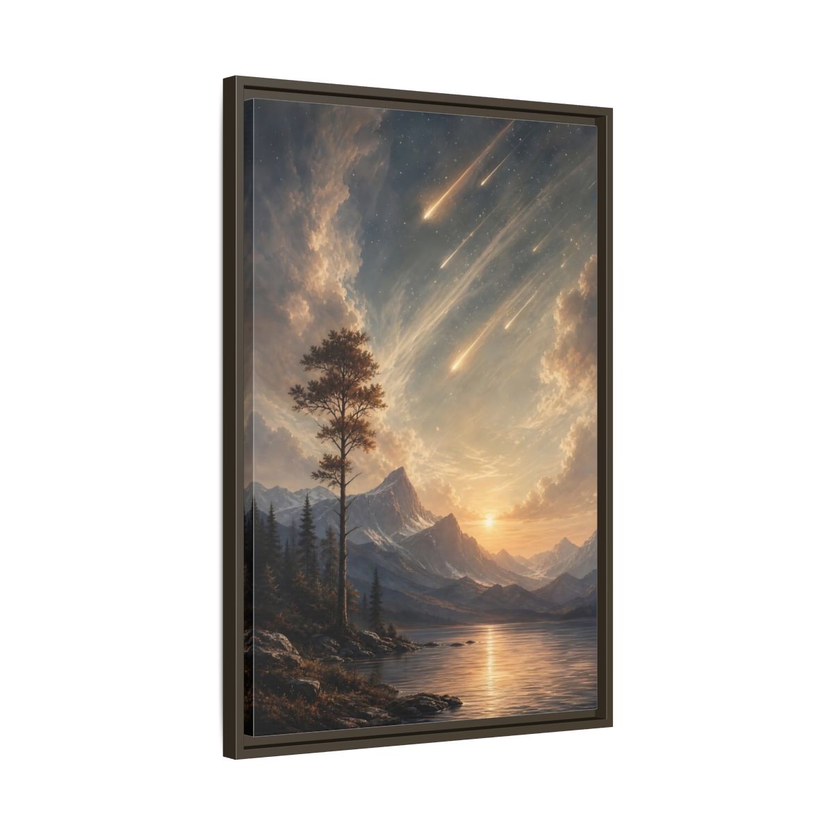 Side Mockup 11. Nature Mountain Landscape Warm Mountain Lake shown as stretched canvas wall art
