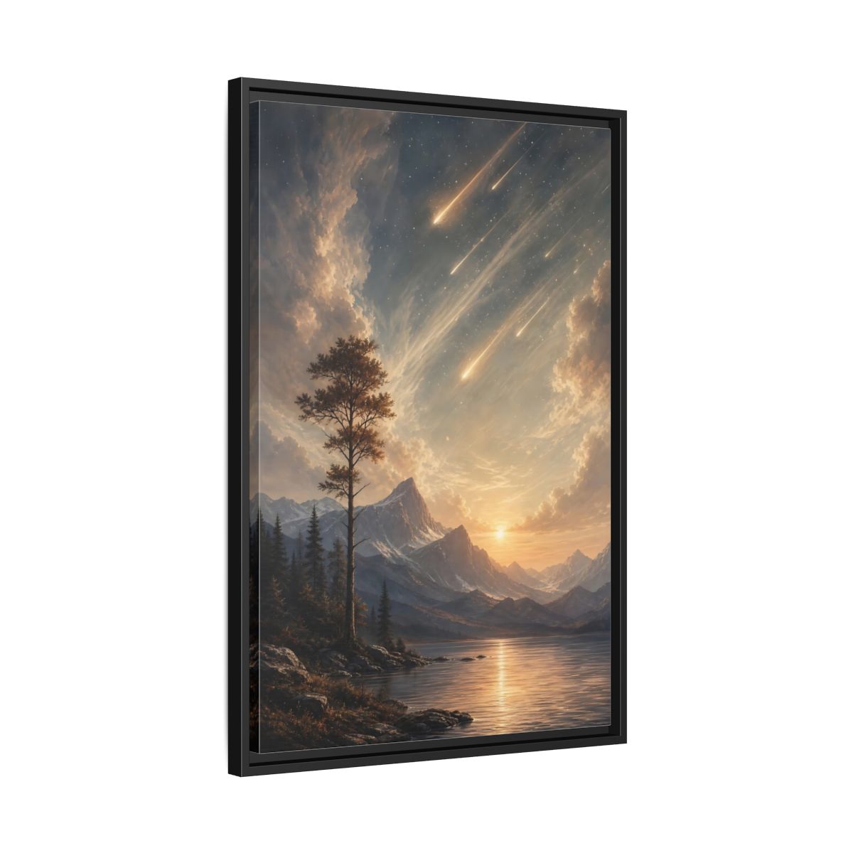 Side Mockup 14. Nature Mountain Landscape Warm Mountain Lake shown as stretched canvas wall art