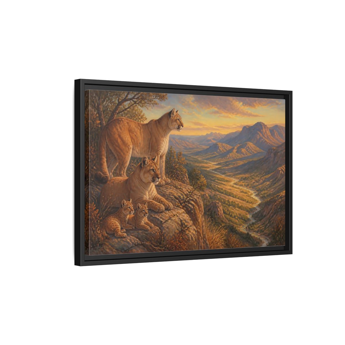 Side Mockup 3. Nature Mountain Lions Warm Mountain Landscape shown as stretched canvas wall art