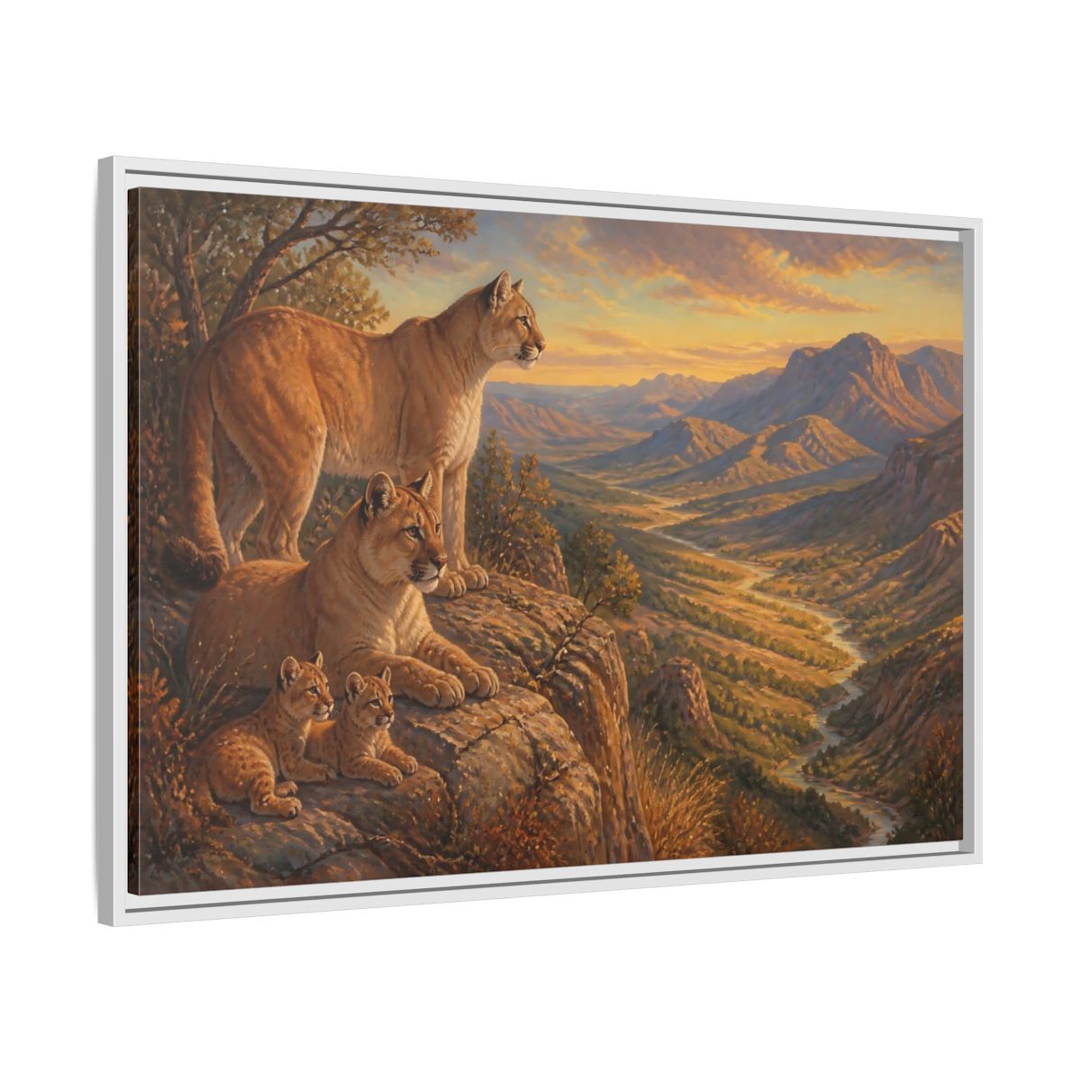 Side Mockup 9. Nature Mountain Lions Warm Mountain Landscape shown as stretched canvas wall art