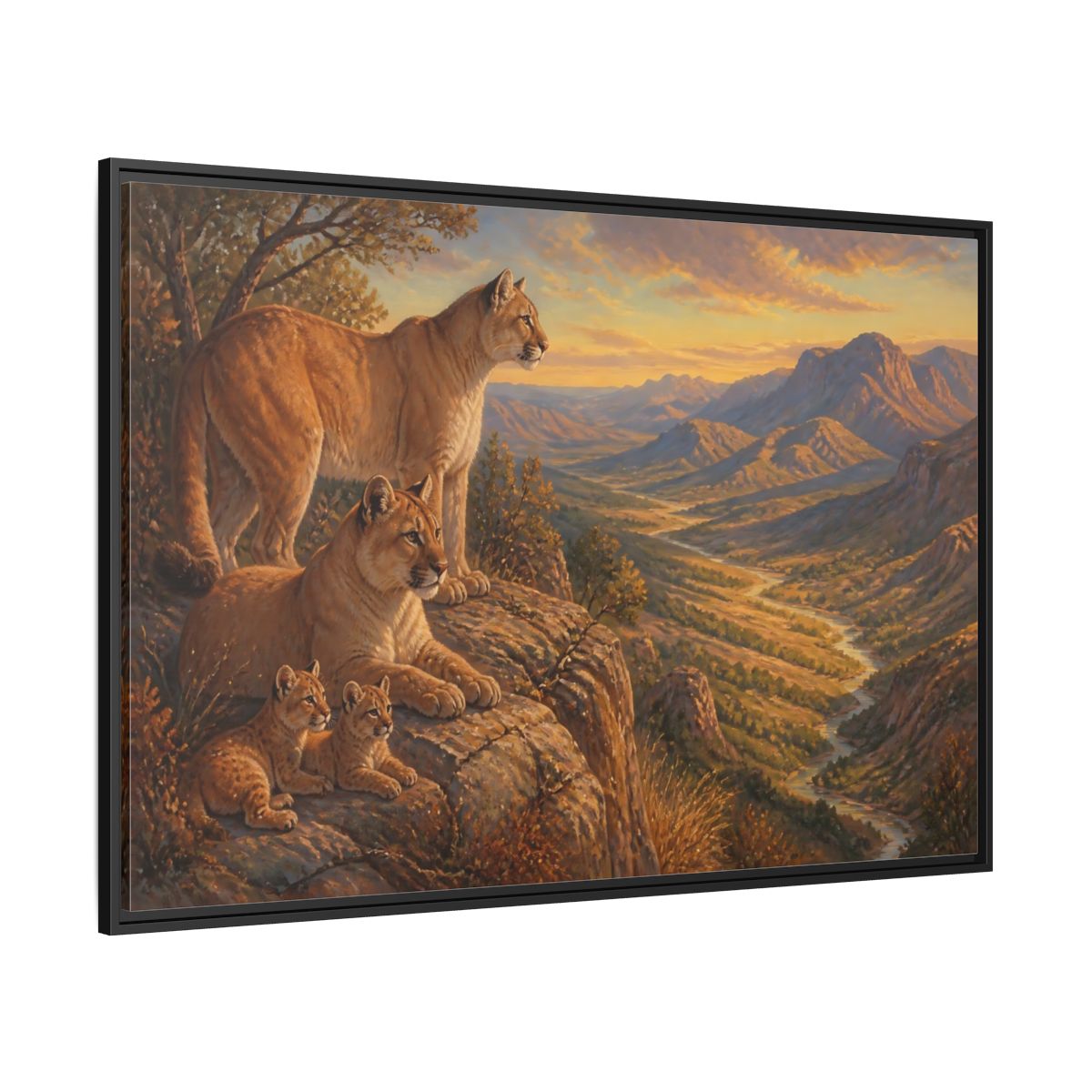 Side Mockup 12. Nature Mountain Lions Warm Mountain Landscape shown as stretched canvas wall art