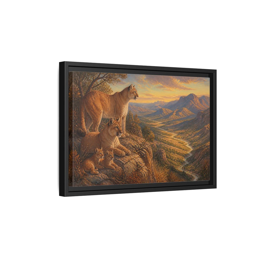 Side Mockup 6. Nature Mountain Lions Warm Mountain Landscape shown as stretched canvas wall art