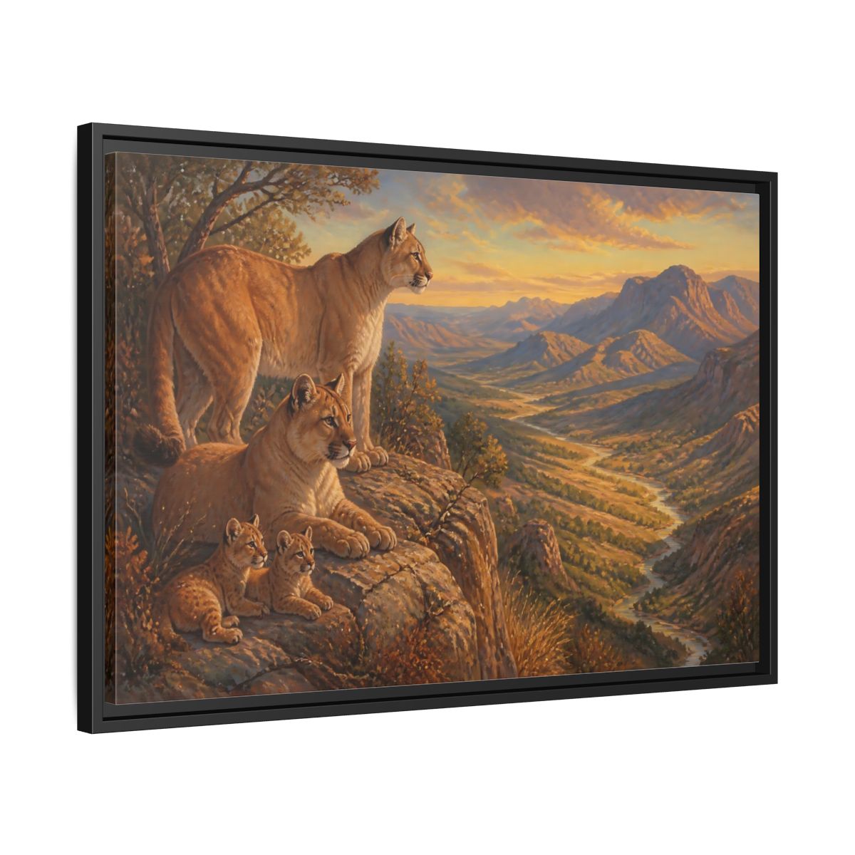 Side Mockup 14. Nature Mountain Lions Warm Mountain Landscape shown as stretched canvas wall art