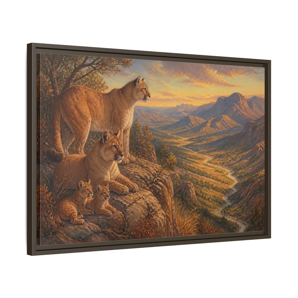 Side Mockup 11. Nature Mountain Lions Warm Mountain Landscape shown as stretched canvas wall art
