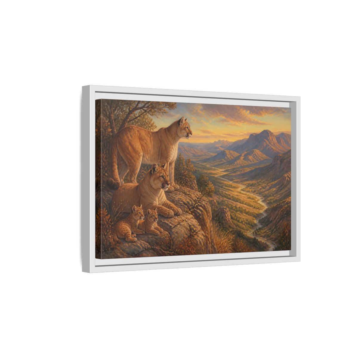 Side Mockup 4. Nature Mountain Lions Warm Mountain Landscape shown as stretched canvas wall art