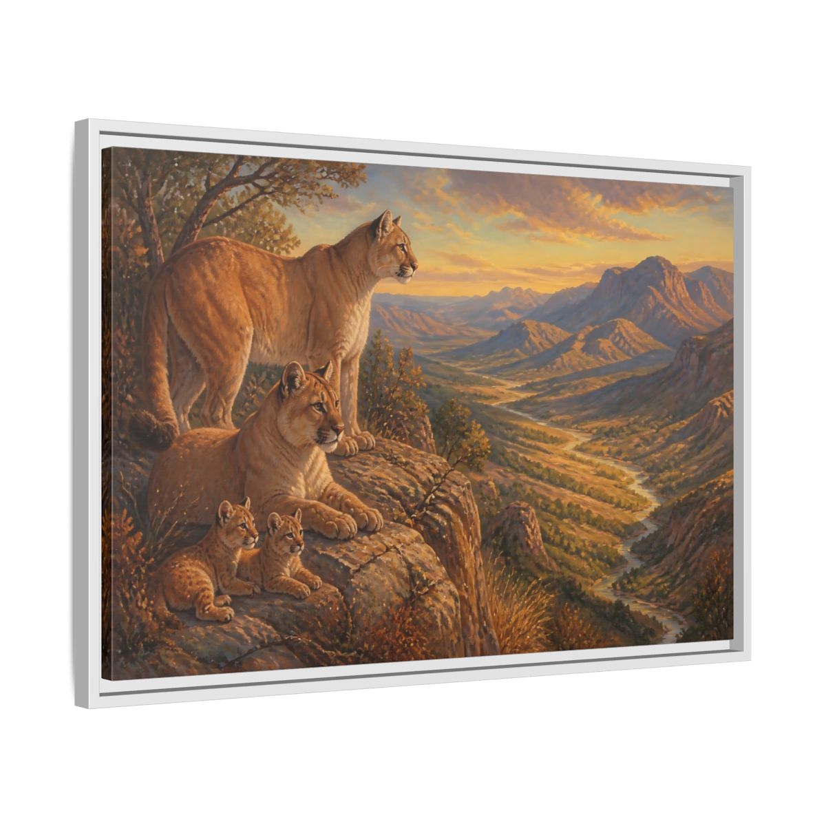 Side Mockup 10. Nature Mountain Lions Warm Mountain Landscape shown as stretched canvas wall art