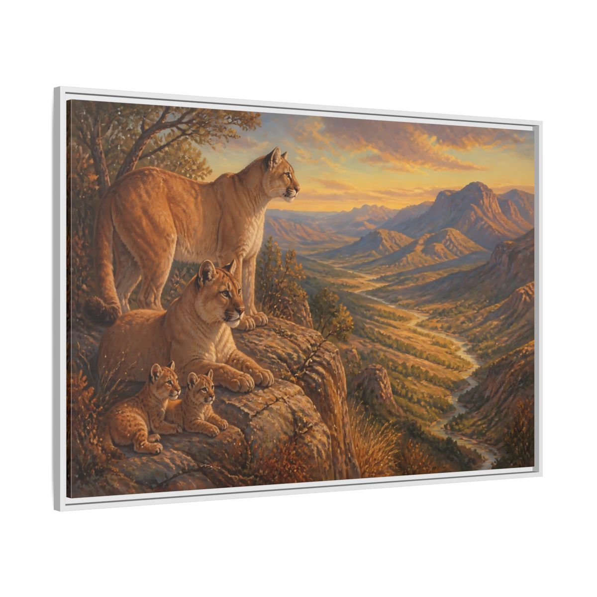 Side Mockup 7. Nature Mountain Lions Warm Mountain Landscape shown as stretched canvas wall art