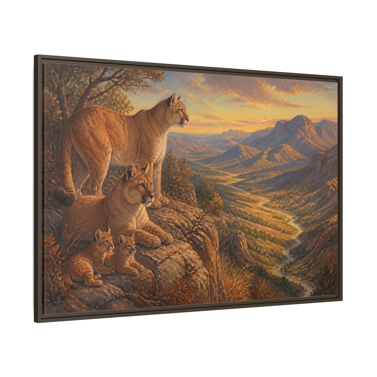 Side Mockup 8. Nature Mountain Lions Warm Mountain Landscape shown as stretched canvas wall art