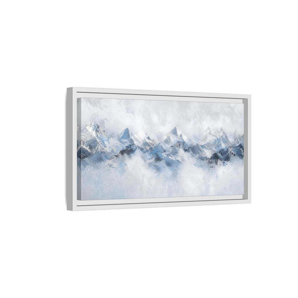 Side Mockup 6. Nature Mountain Range Blue And White Mountains shown as stretched canvas wall art