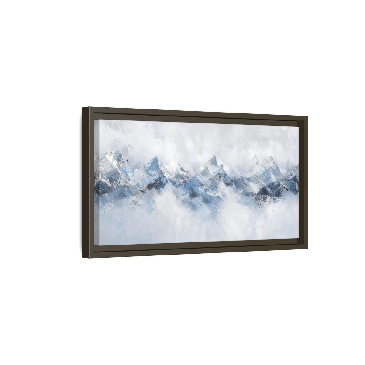 Side Mockup 7. Nature Mountain Range Blue And White Mountains shown as stretched canvas wall art
