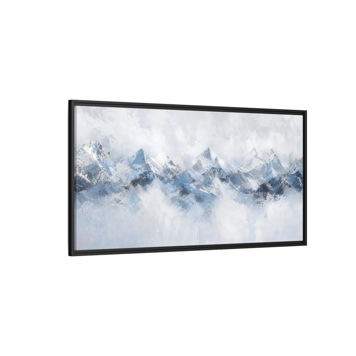Side Mockup 5. Nature Mountain Range Blue And White Mountains shown as stretched canvas wall art