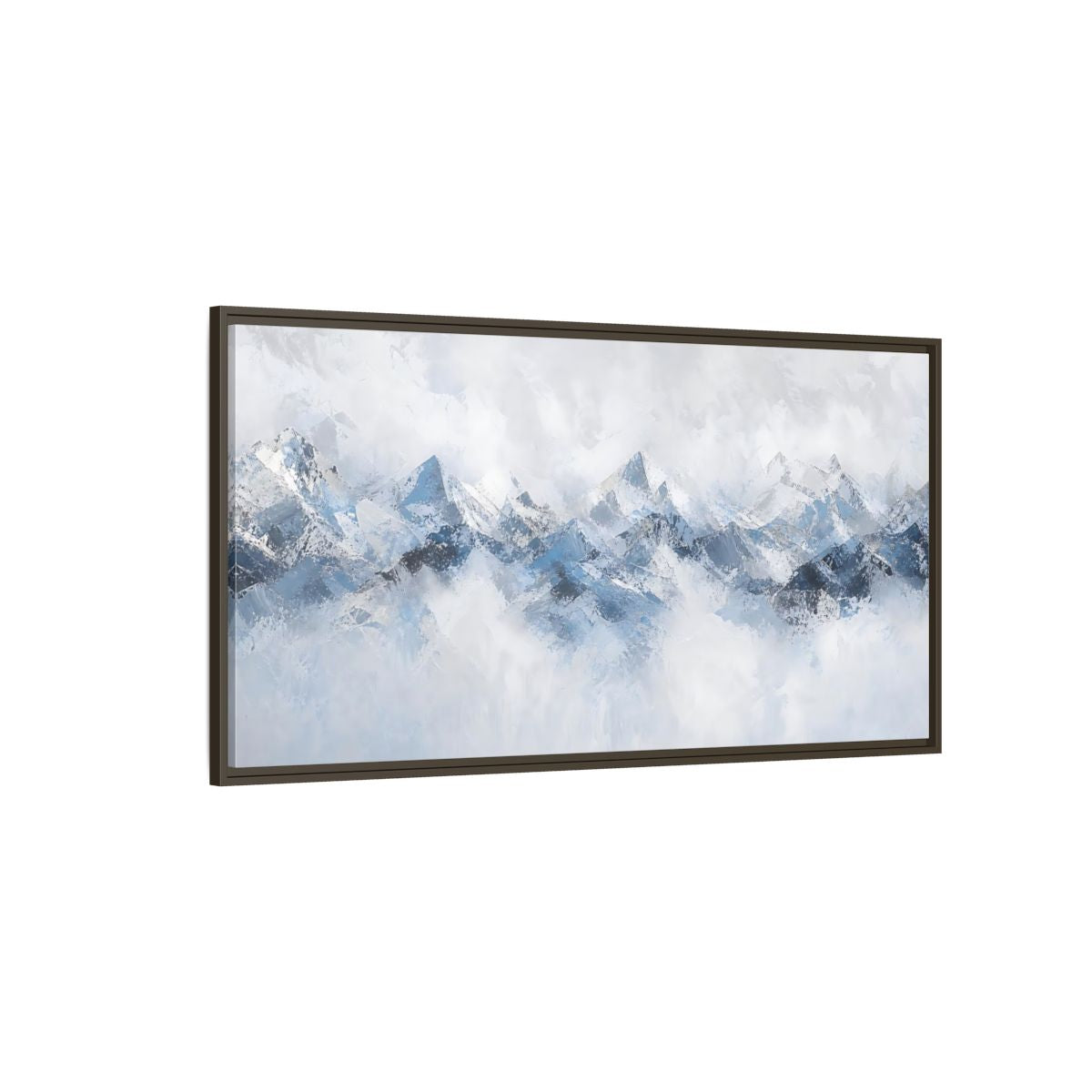 Side Mockup 4. Nature Mountain Range Blue And White Mountains shown as stretched canvas wall art