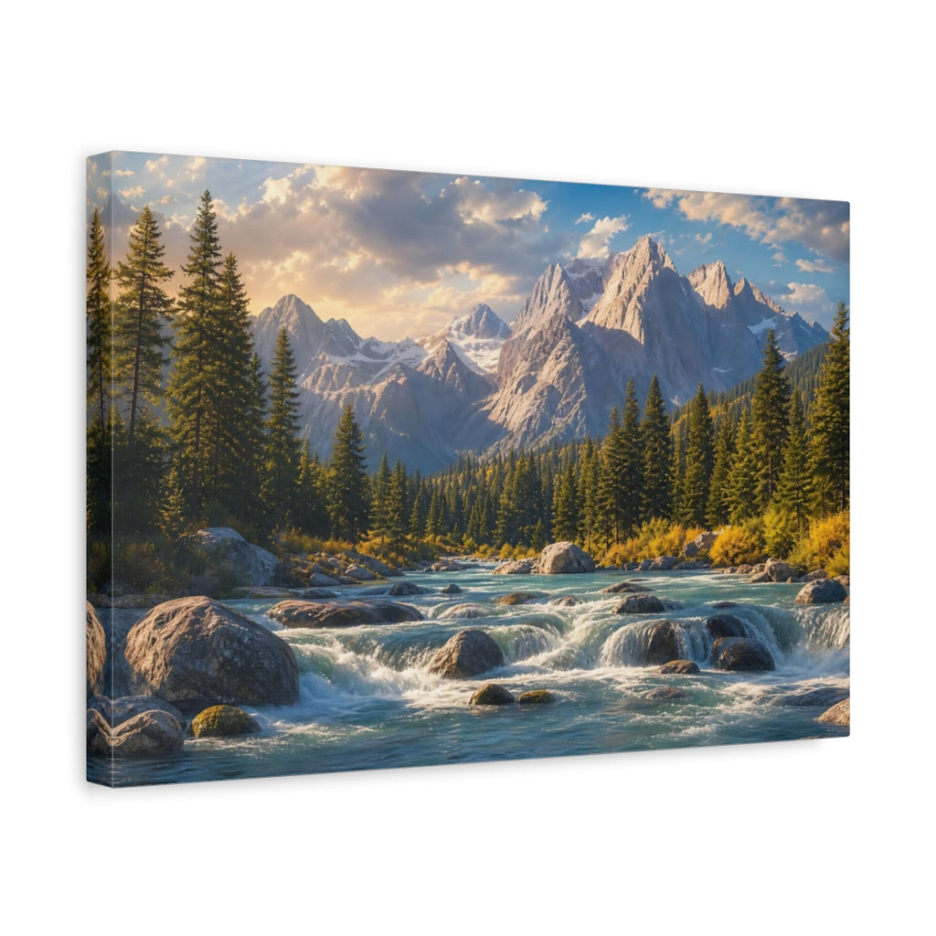 Side Mockup 4. Nature Mountain River Mountain River Scene shown as canvas print