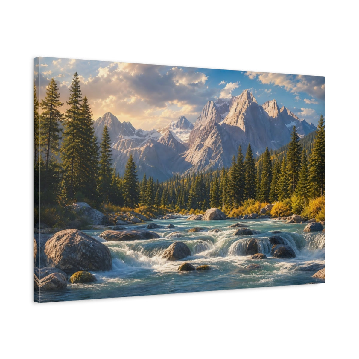 Side Mockup 2. Nature Mountain River Mountain River Scene shown as canvas print