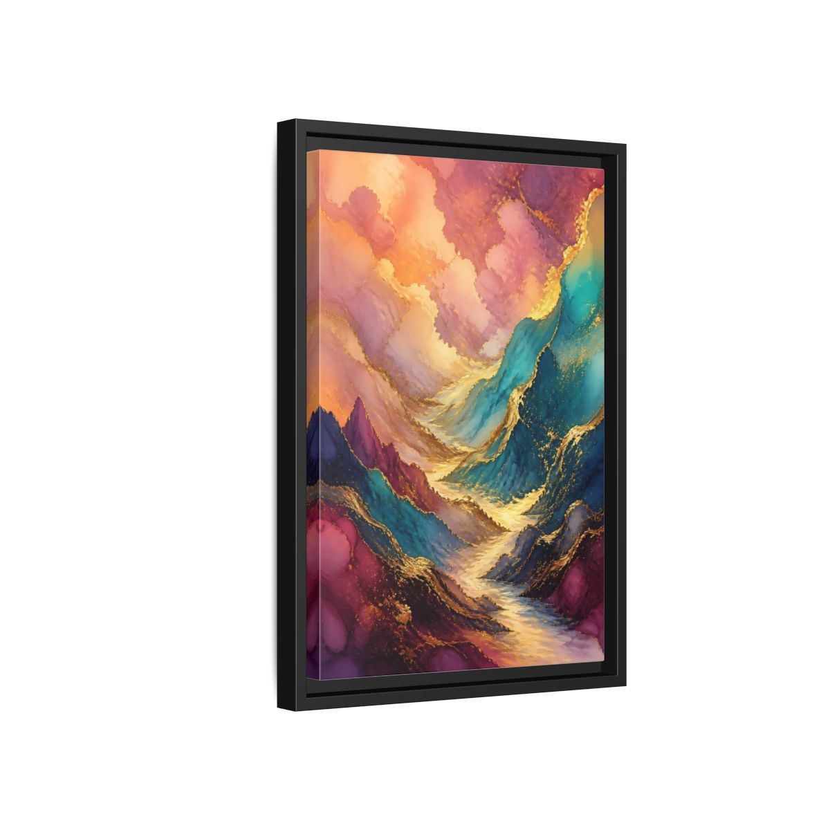 Side Mockup 6. Nature Mountain Valley Colorful Gold shown as stretched canvas wall art