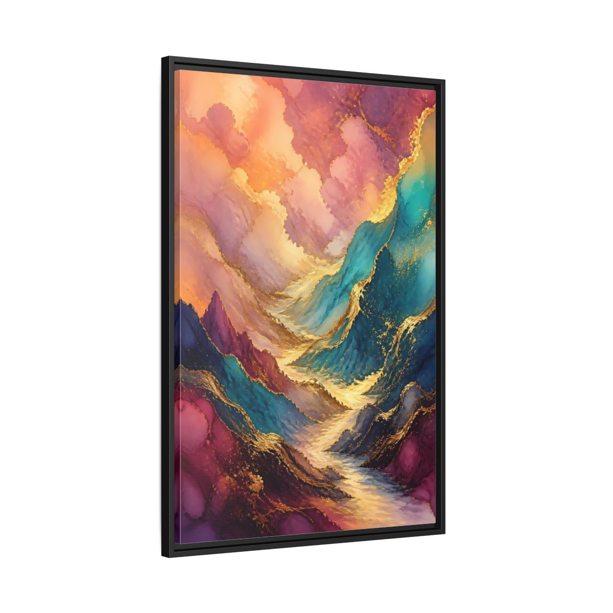 Side Mockup 13. Nature Mountain Valley Colorful Gold shown as stretched canvas wall art