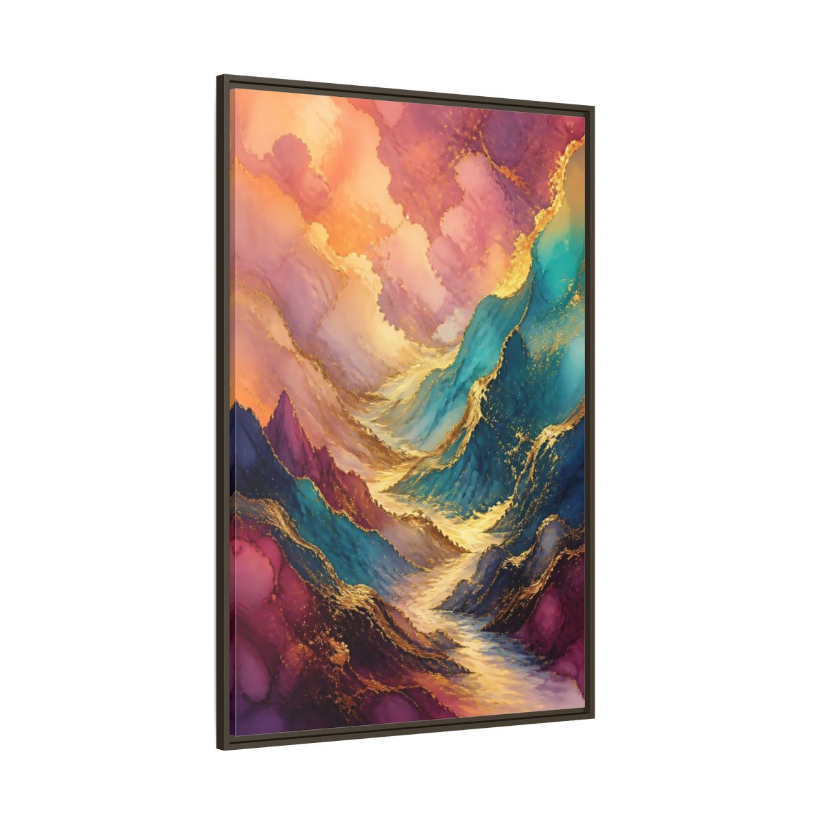 Side Mockup 8. Nature Mountain Valley Colorful Gold shown as stretched canvas wall art