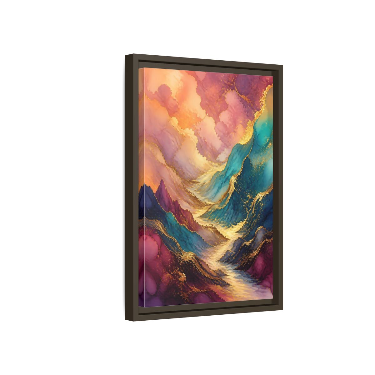 Side Mockup 5. Nature Mountain Valley Colorful Gold shown as stretched canvas wall art