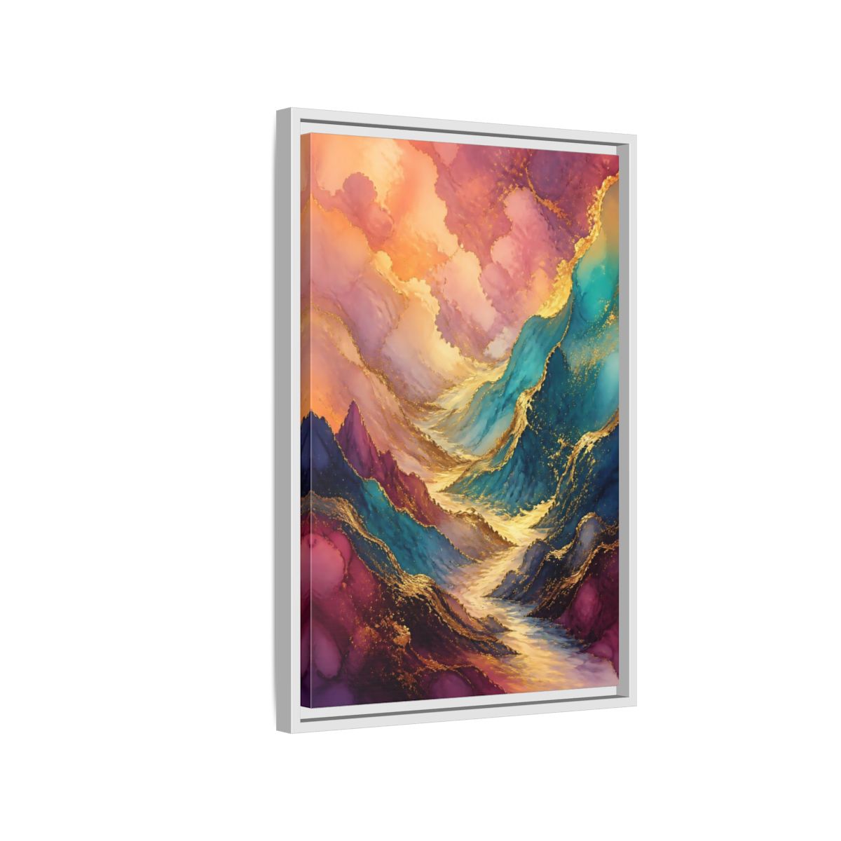 Side Mockup 1. Nature Mountain Valley Colorful Gold shown as stretched canvas wall art