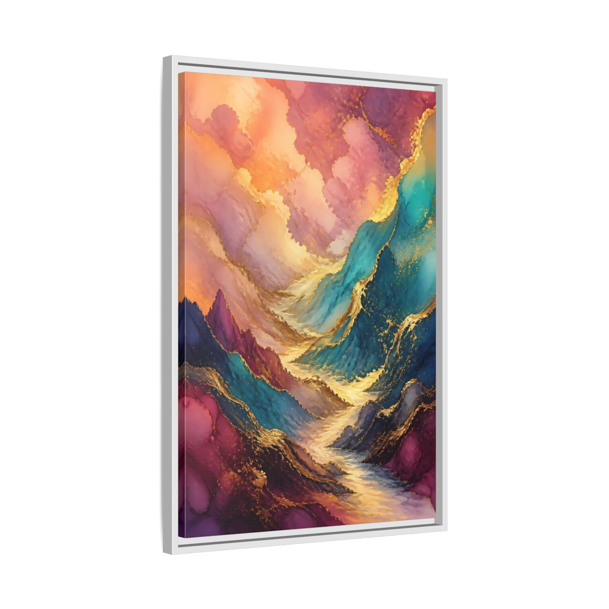 Side Mockup 10. Nature Mountain Valley Colorful Gold shown as stretched canvas wall art