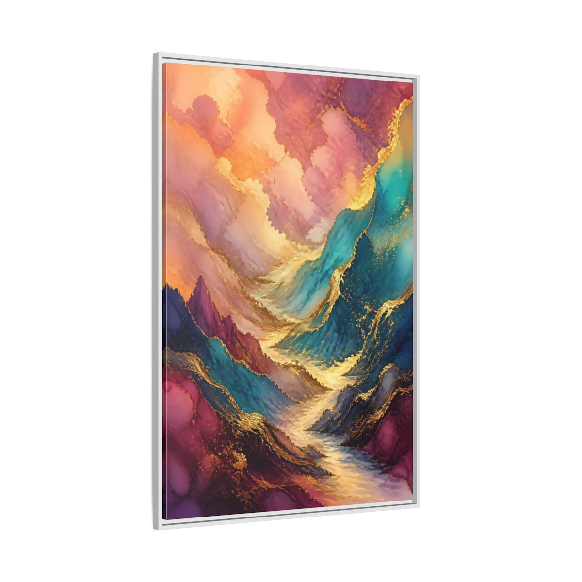 Side Mockup 7. Nature Mountain Valley Colorful Gold shown as stretched canvas wall art