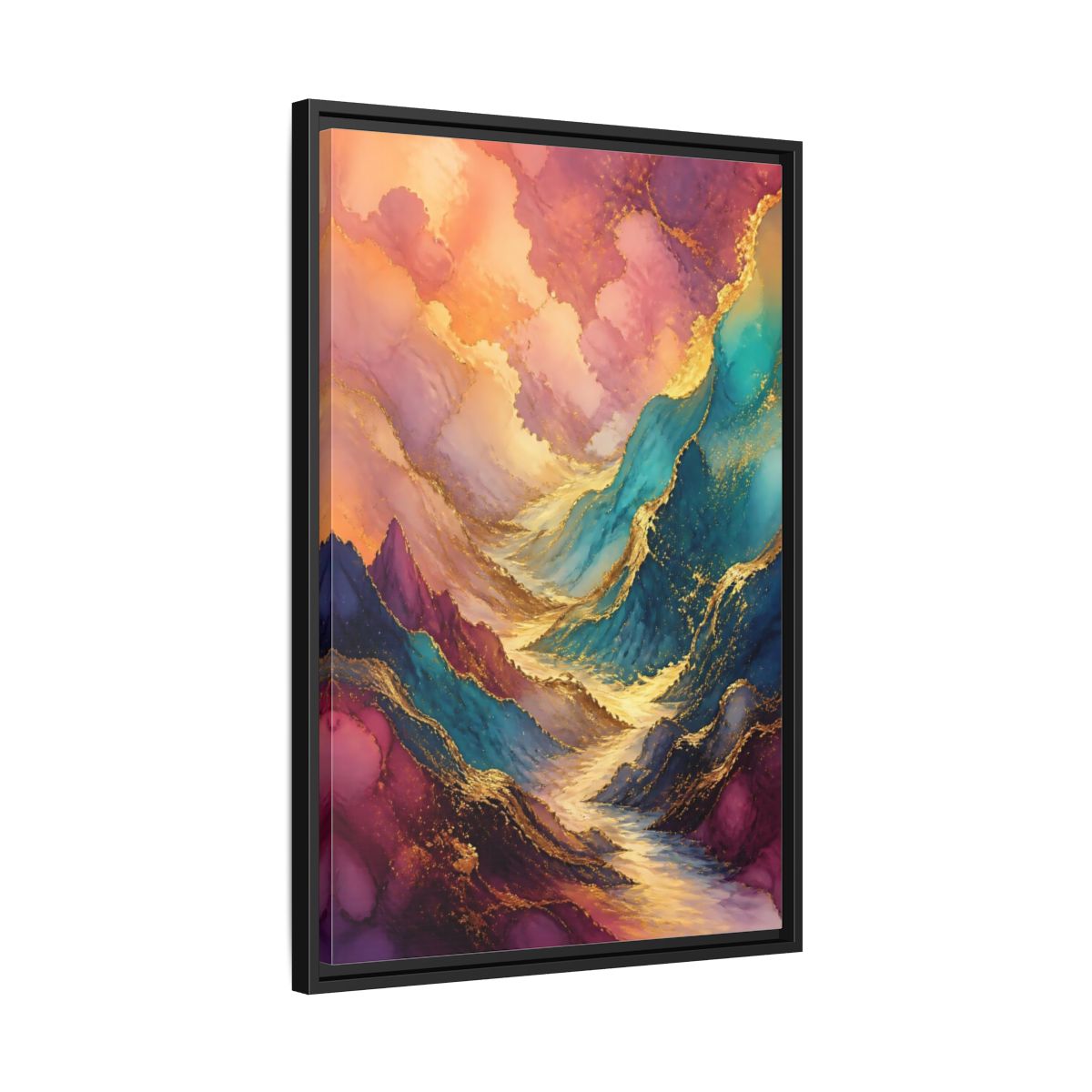 Side Mockup 14. Nature Mountain Valley Colorful Gold shown as stretched canvas wall art