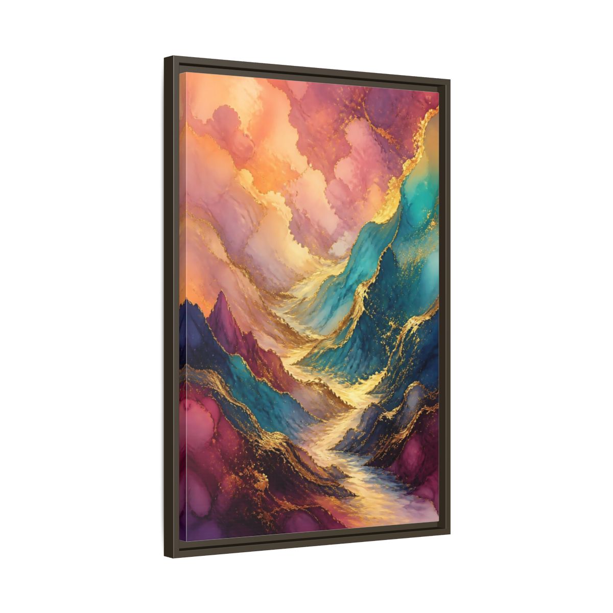 Side Mockup 11. Nature Mountain Valley Colorful Gold shown as stretched canvas wall art