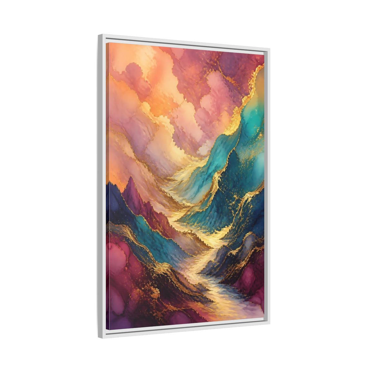 Side Mockup 9. Nature Mountain Valley Colorful Gold shown as stretched canvas wall art