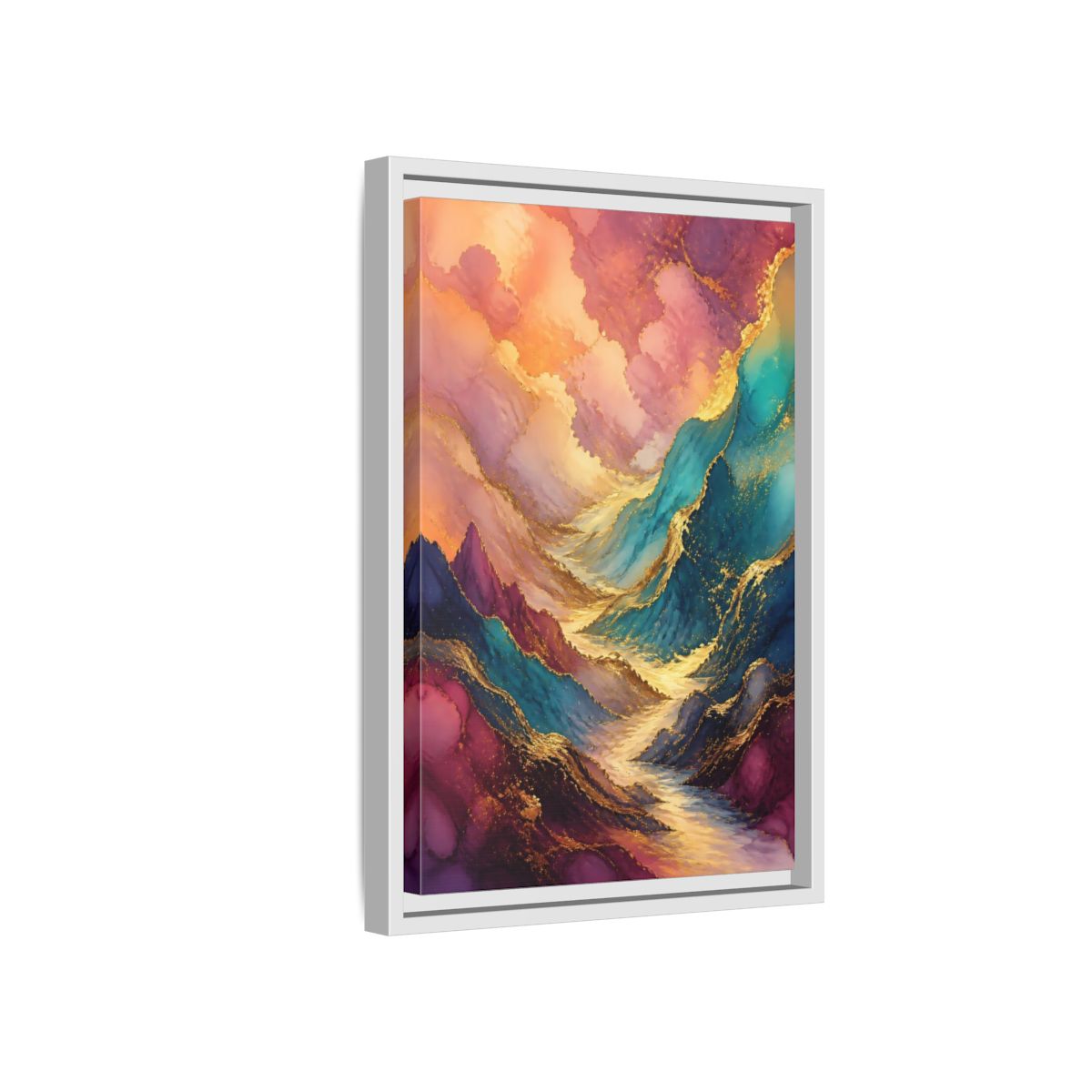 Side Mockup 4. Nature Mountain Valley Colorful Gold shown as stretched canvas wall art