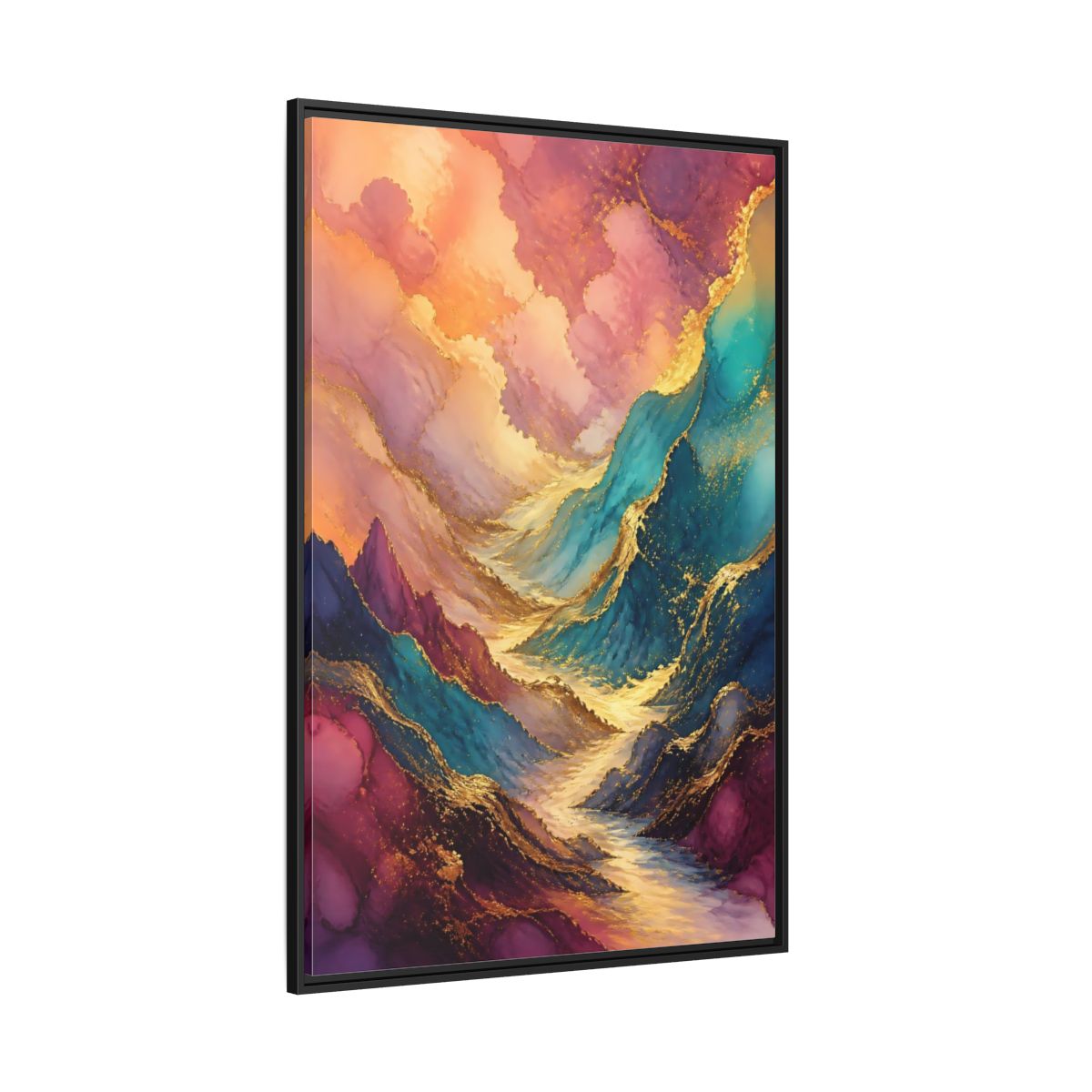 Side Mockup 12. Nature Mountain Valley Colorful Gold shown as stretched canvas wall art