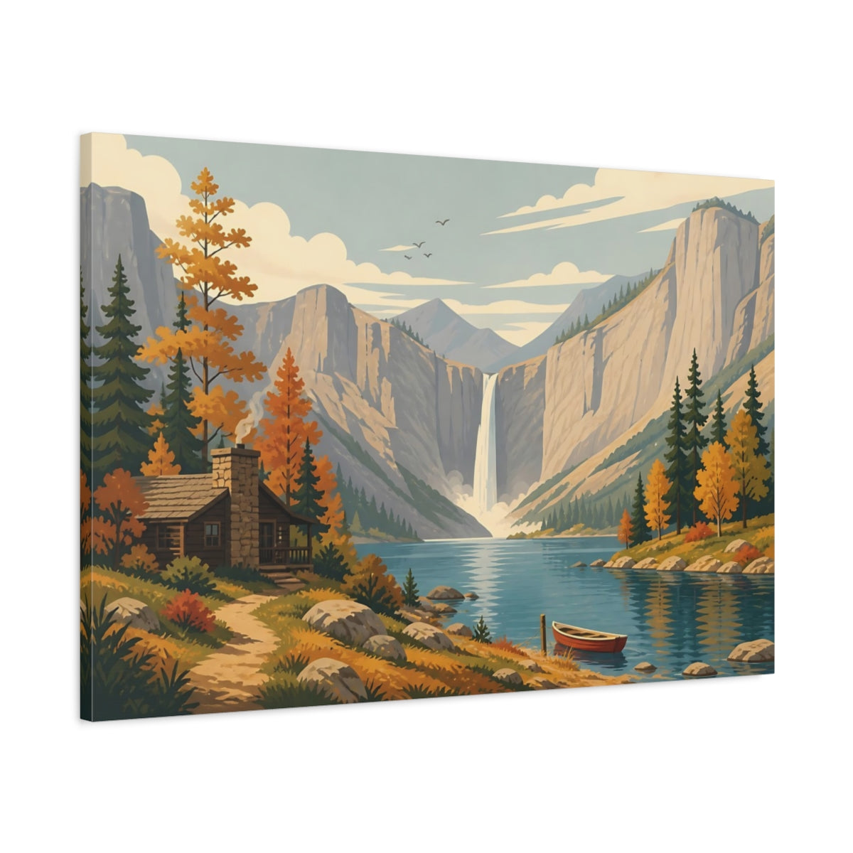 Main Mockup. Nature Mountain Waterfall Autumn Mountain Landscape shown as stretched canvas wall art