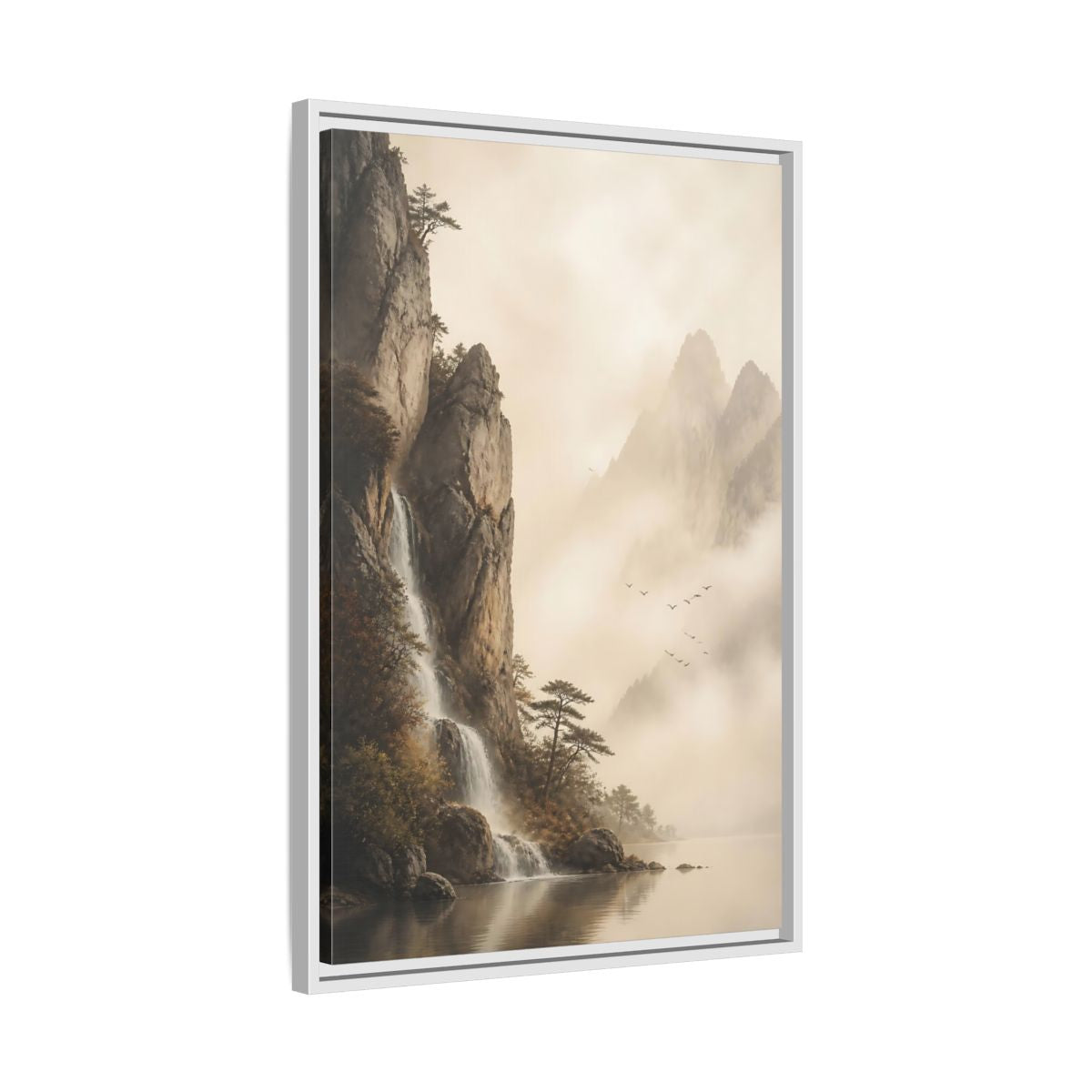 Side Mockup 10. Nature Mountain Waterfall Misty Mountain shown as stretched canvas wall art