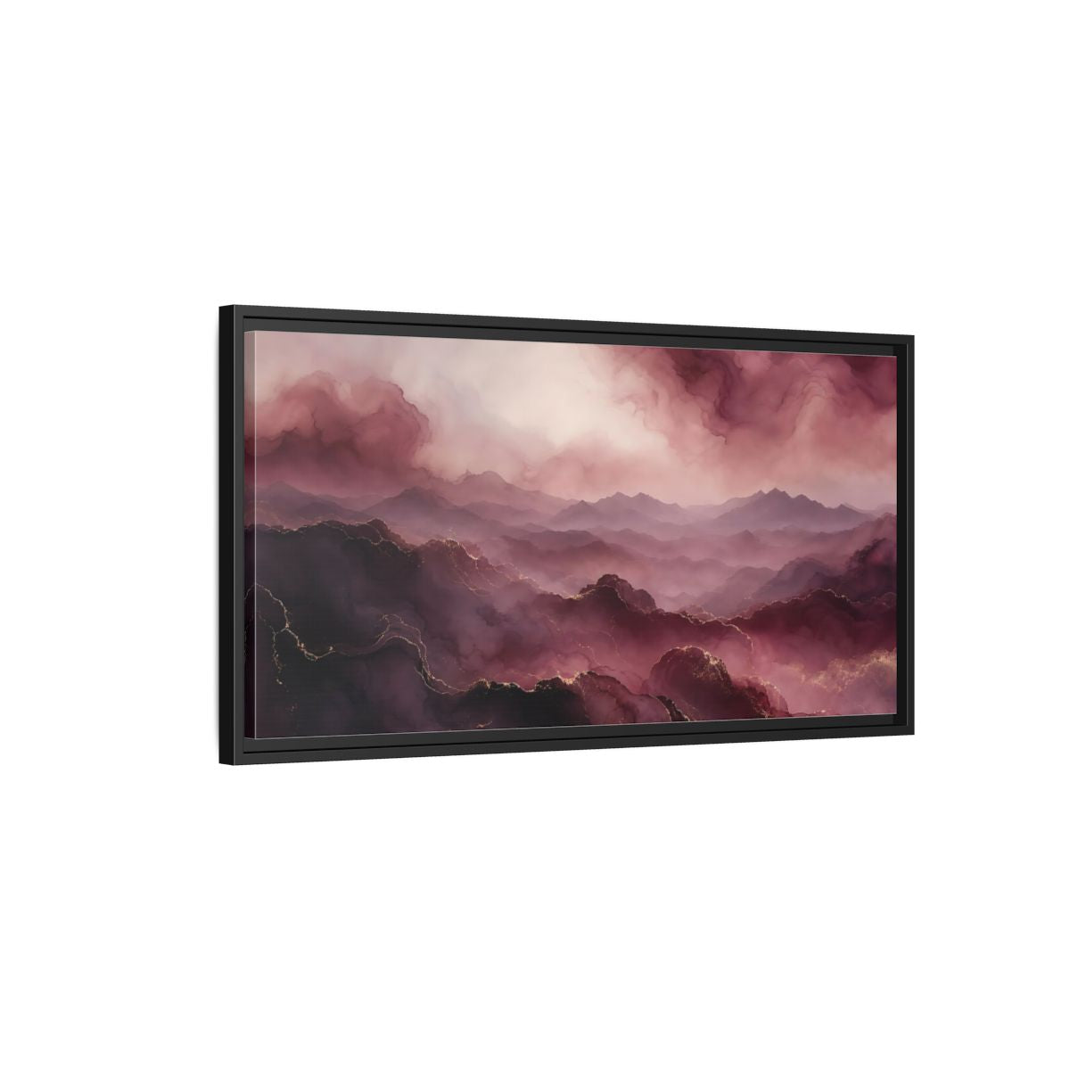 Side Mockup 2. Nature Mountains Pink And Gold shown as stretched canvas wall art