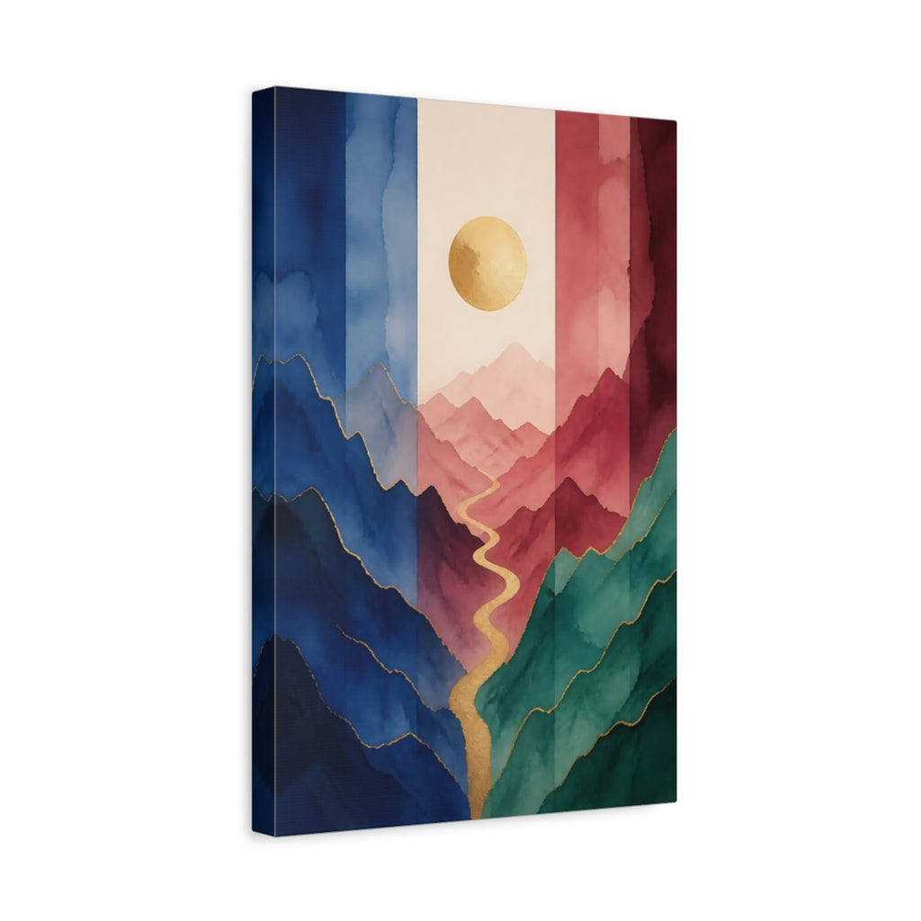 Side Mockup 4. Nature Mountains Watercolor Mountain Gold shown as stretched canvas wall art