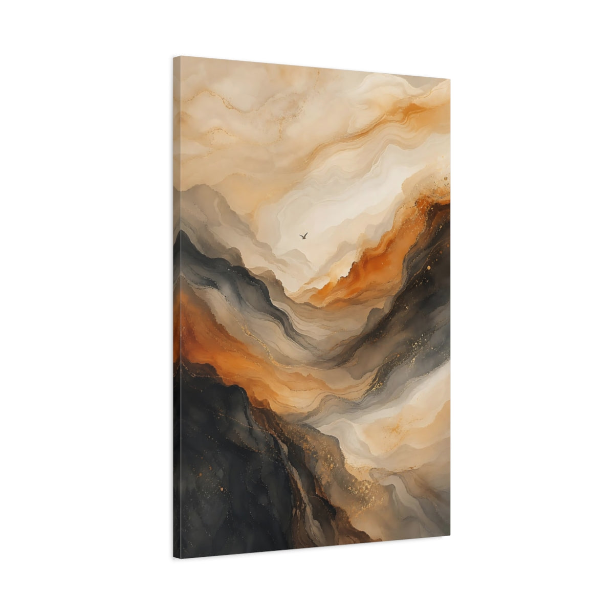 Main Mockup. Nature Mountainscape Earthy Gold shown as stretched canvas wall art