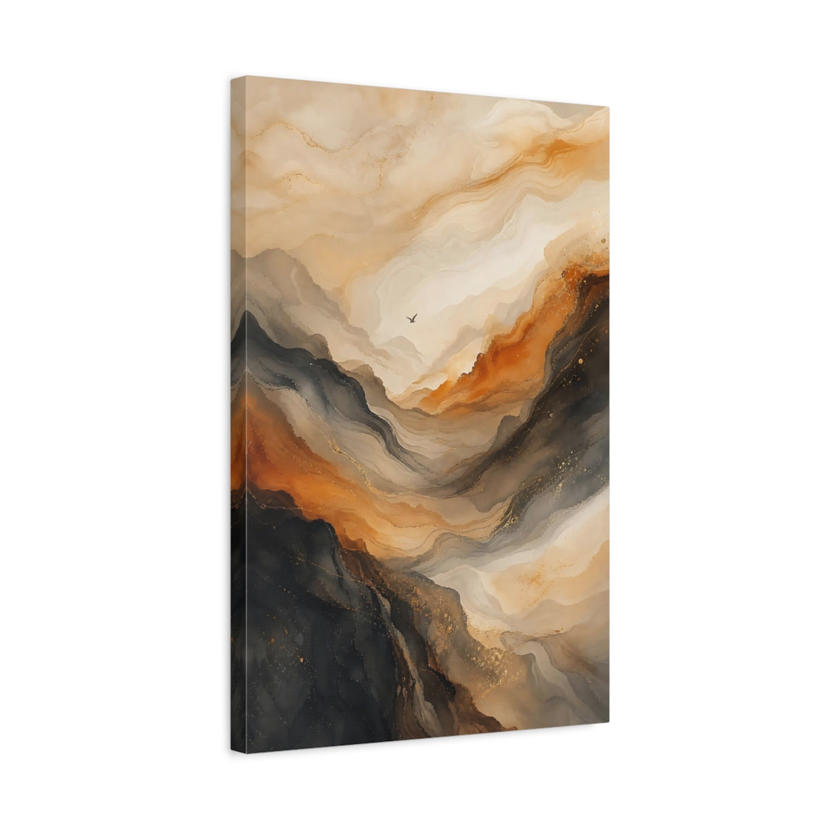 Side Mockup 3. Nature Mountainscape Earthy Gold shown as stretched canvas wall art