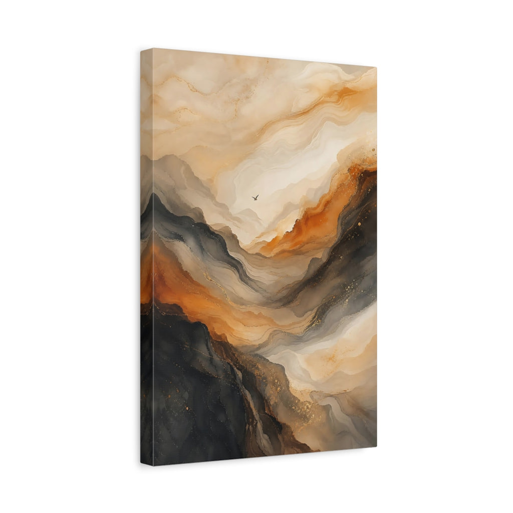 Side Mockup 4. Nature Mountainscape Earthy Gold shown as stretched canvas wall art