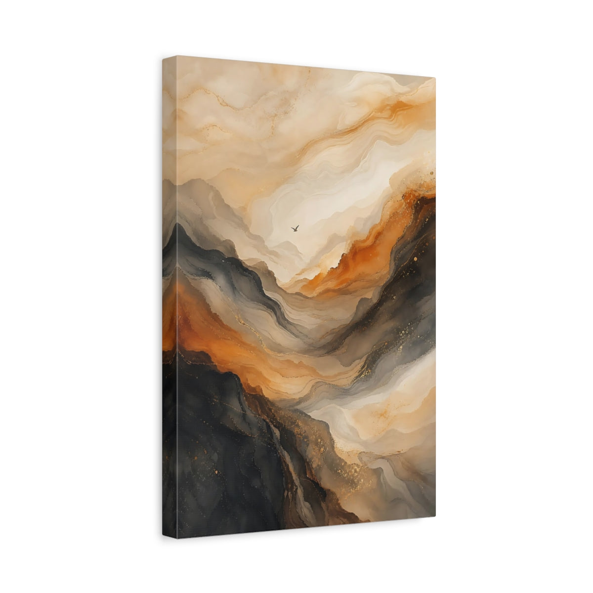 Side Mockup 4. Nature Mountainscape Earthy Gold shown as stretched canvas wall art