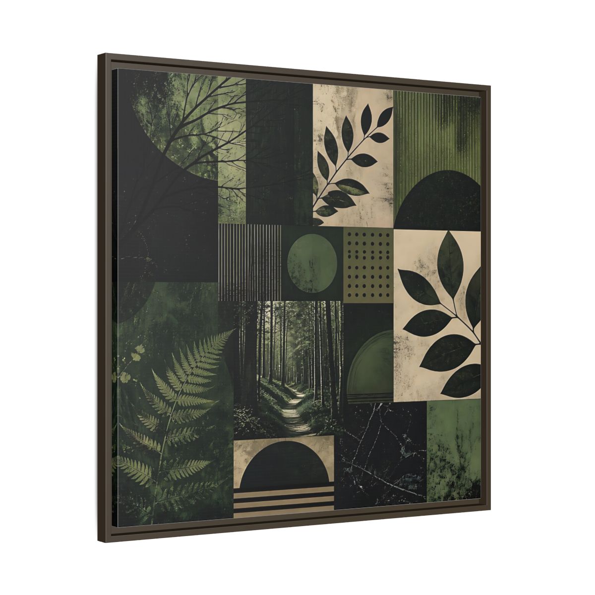 Main Mockup. Nature Nature Collage Green And Black shown as stretched canvas wall art