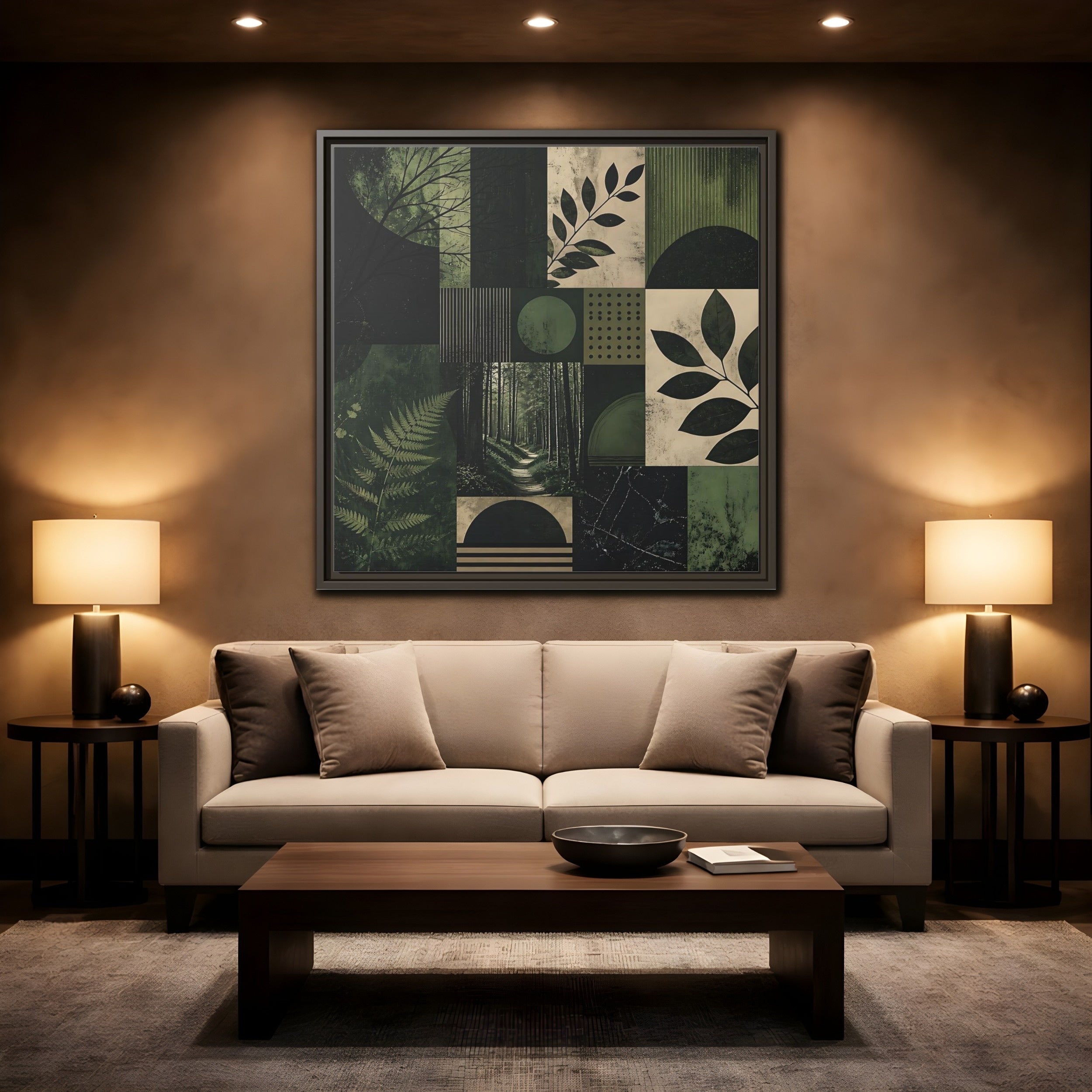 Mockup 2. Nature Nature Collage Green And Black shown as stretched canvas wall art