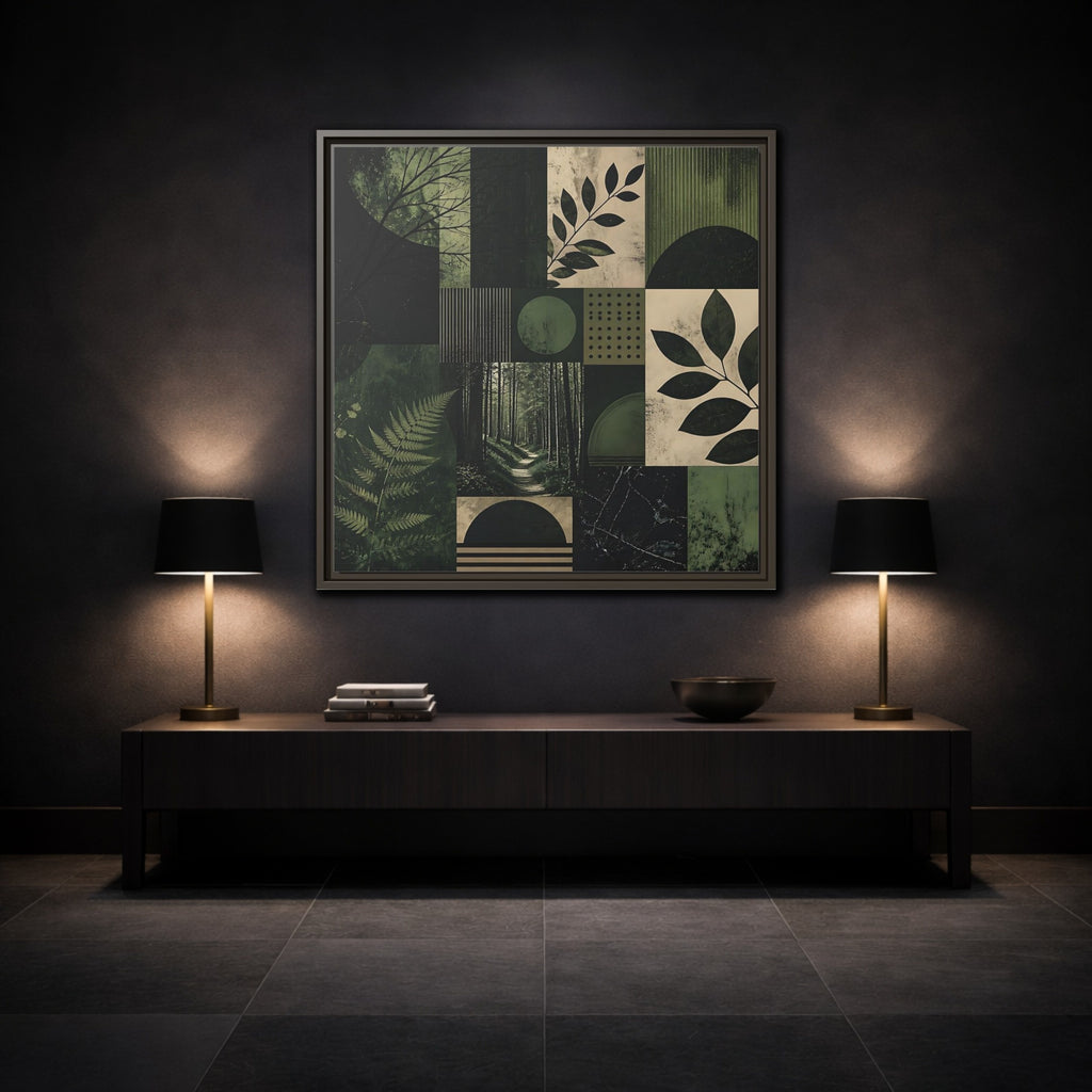 Mockup 3. Nature Nature Collage Green And Black shown as stretched canvas wall art