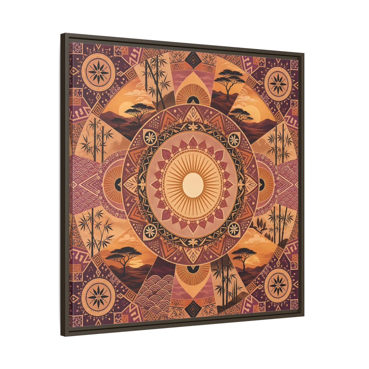 Main Mockup. Nature Nature Mandala Bohemian Sunset Mandala shown as stretched canvas wall art