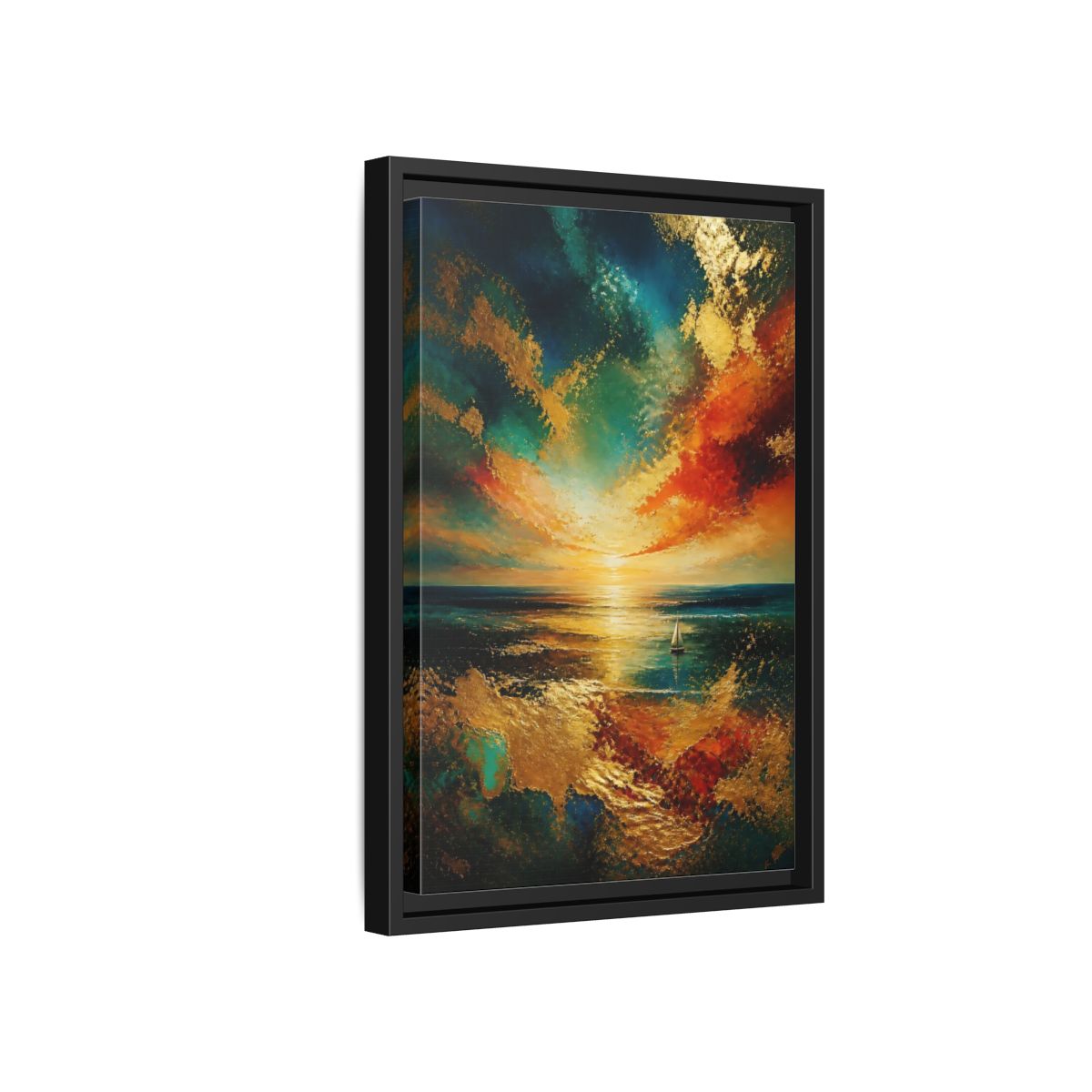 Side Mockup 6. Nature Ocean Sunset Ocean Sunset Gold shown as stretched canvas wall art