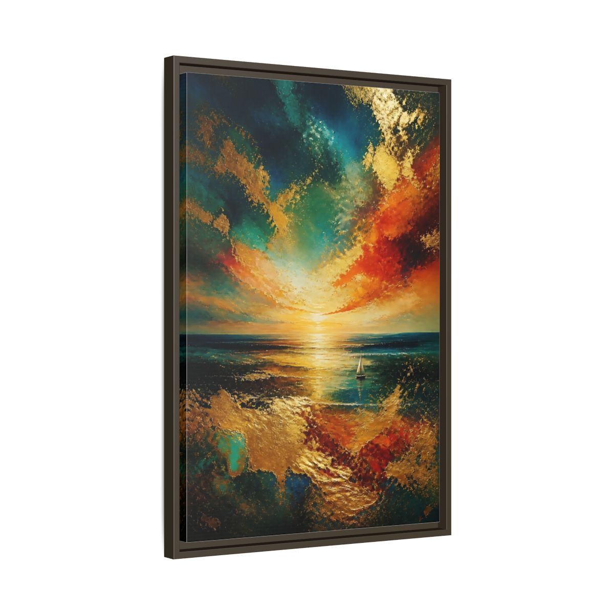 Side Mockup 11. Nature Ocean Sunset Ocean Sunset Gold shown as stretched canvas wall art